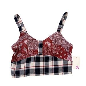 NWT So Red and Black Plaid Crop Top size Large